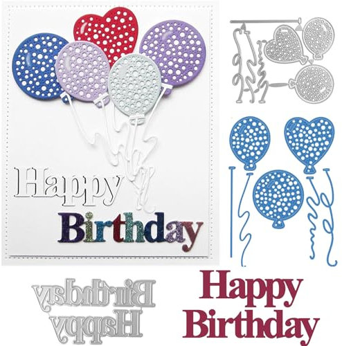 Happy Birthday Ballon-Stanzformen für Kartenherstellung, Feier, Luftballons, Metall-Stanzformen für Papierbasteln, Handarbeit, Scrapbooking, Zubehör, Geburtstagskarten, Happy Birthday,