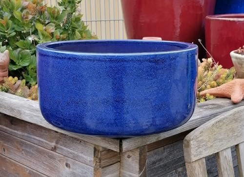 Generisch Schöne winterfeste Pflanzschale ø 38 cm aus Steinzug blau glasiert Pflanztopf Blumentopf Übertopf Garten Deko