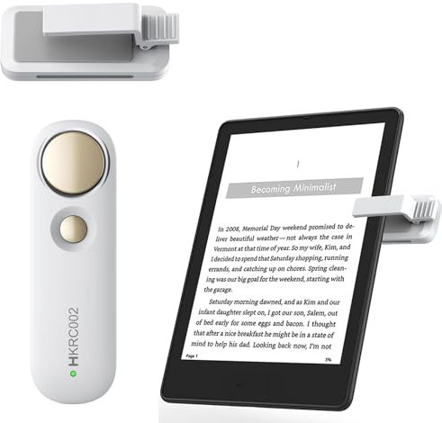Hogance RF Control Remoto Página Turner para Kindle Paperwhite Oasis Voyage, Turner de Página Inalámbrica para iPad Tabletas Lectura de eBooks, Accesorios para la Lectura de Kindles, Blanco+Champaña
