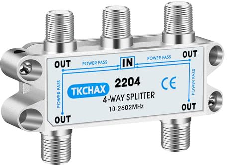 TKCHAX 4 Way Coaxial Cable Splitter,Support 10-2602MHz, RG6 Compatible, Nickel-Plated for Cable Splitter,Work with CATV, Satellite TV,Antenna System and MoCA Configurations