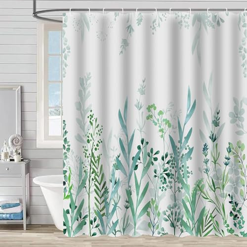 FAIRYGATE Badewanne Gardinen Grün Dusch Vorhang Duschvorhang 180x180cm Grün Pflanzen Duschvorhang Antischimmel Wasserabweisend und Waschbar mit 12 Duschvorhangringen Bath Curtain B9916