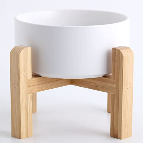 Petygooing White Elevated/Raised Ceramic Dog Bowl for Medium and Large Breeds, Dog Food Water Dish with Stand,Pet Feeding Bowl with Anti Slip Rubber Large Dogs(1800ml 7.6 Cups)
