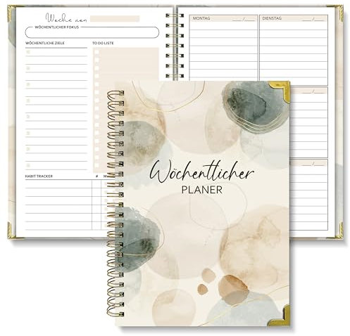 BIROYAL Undatierter Wochenplaner | Terminplaner A5 | wöchentlicher Terminkalender mit To-Do-Liste, großem Notizfeld | 52 Blatt Terminplaner auf Deutsch Ringbuch mit Hardcover | Tintenwäsche
