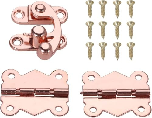 SKINPA Decorative Drawer/Cabinet Hinge,door hinges,Rose Gold Door Hinges Cabinet Drawer Decorate Hinge with Wooden Box Buckle Hasp Latch Lock for Furniture Hardware 3pcs/set