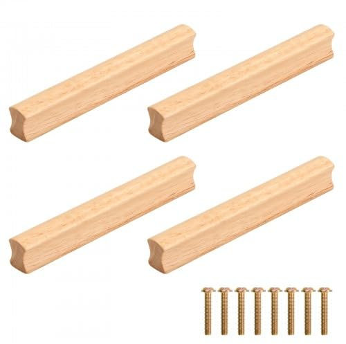 Rapidbok 4 Stück Möbelgriffe Holz, Möbelgriff aus Massivholz, Moderne Einfacher Schubladengriffe, Schrankgriffe Holz mit Befestigungsschrauben, für Küche Kommode Schrank, Lochabstand 128 mm
