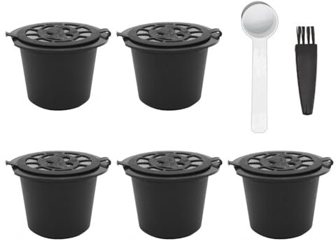 5 Stück Kaffeekapseln Mit 1 Stück Kaffeepulverschaufel, 1 Stück Reinigungsbürste, Wiederverwendbaren Kaffeekapseln, Kaffeemaschinenadapter, Tragbarem Kaffeefilter