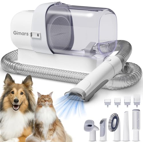 Gimars 5 Outils de Toilettage Aspirateur Poil de Chien 2,3L avec Brosse & Tondeuse, Puissance d'Aspiration 3k/7k/12k Pa, Épilateur Ultra Silencieux Aspirateur Poils d'Animaux Longs de Chien et Chat
