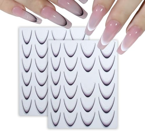 Feuilles Autocollants Ongles Français,French Tip Nail Stickers, French Manicure Stickers, Autocollants Ongles Français Autocollants D’enveloppement D’ongles De Décalcomanies D’ongles Dégradés,Noir