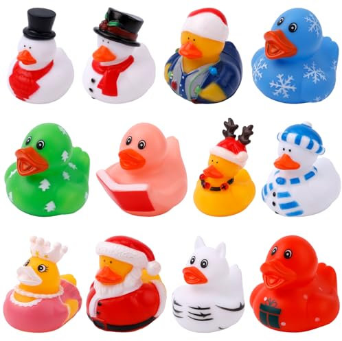 12st Weihnachts Gummienten, Süß Weihnachtsenten Sortiert Gummi Badeenten Badespielzeug Zubehör für Kinder Weihnachtsparty Geschenke Kleine Geschenke (Stil 2)