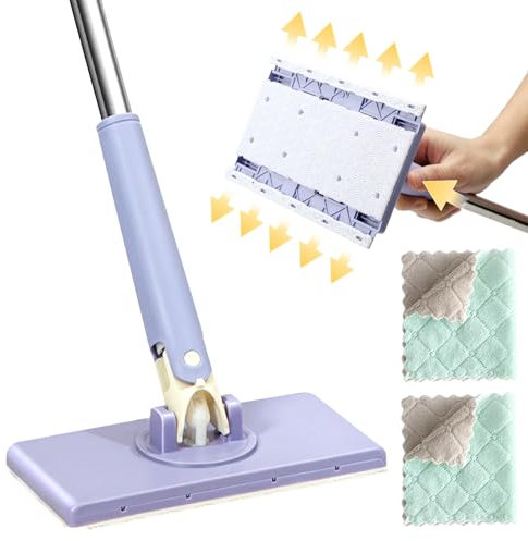 Mopa de metabolismo automático, minifregona plana multifunción de 360°, minifregona manos libres, compatible con paños faciales, para limpiar suelos, limpieza de armarios, espejos, paredes, cocinas
