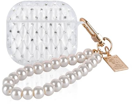 DiyGody Transparente Schutzhülle Kompatibel mit Airpods 4 Generation, Glitzernd Diamant Tasche mit Perle Schlüsselanhänger für Frauen, Stoßfeste Ultradünn TPU Anti-rutsch Kratzfest Anti-Staub Cover