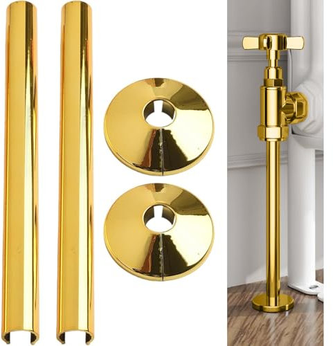2 Pack Radiator Pipe Covers Chrome, Radiator Pipe Hole Collars Cover Radsnaps, Chrome Radiator Pipe Covers for Towel Rail Radiators Pipe Covers and Collars 15mm x 200mm Gold