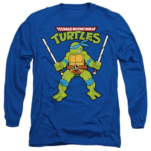 TMNT Retro Leo Mens Long Sleeve T Shirt, Royal Blue, Medium