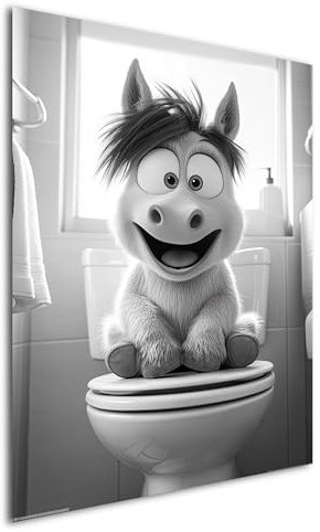 DRO Design Pferd – 30x40 cm – Lustiges Schwarz-Weiß Wandbild für WC & Badezimmer – Humorvolle Baby-Tier Kunst für Gäste-WC - Moderne Wandkunst mit Humor, Wanddeko für Toilette