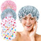 ViEinkaufen 4 Pack Shower Caps for Women, Waterproof Reusable Bath Cap for Women, Double Layer Shower Cap with Elastic Band Covering Ears Hair Hat for Use at Home, Spa