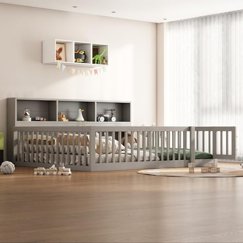 Generisch Daybett, 140 * 200cm Tagesbett Schlafsofa, Bettseite mit Staufach, Bett mit Lattenrost (Ohne Matratze), Brüstung, Kiefernholz, Grau