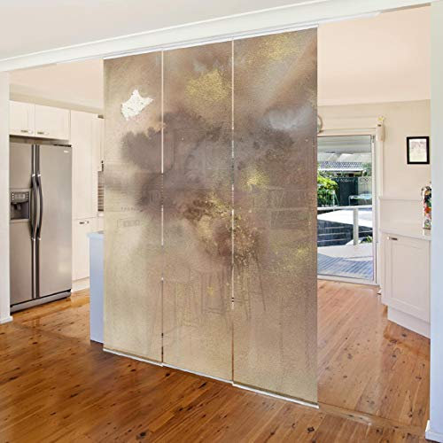 micasia Schiebegardine halbtransparent 60er Paneel Klett Kunstdruck Textil lichtdurchlässig - Motiv Abstrakt Flächenvorhang beige Wohnzimmer Schlafzimmer 1894 (180x250 cm - 3er Set)