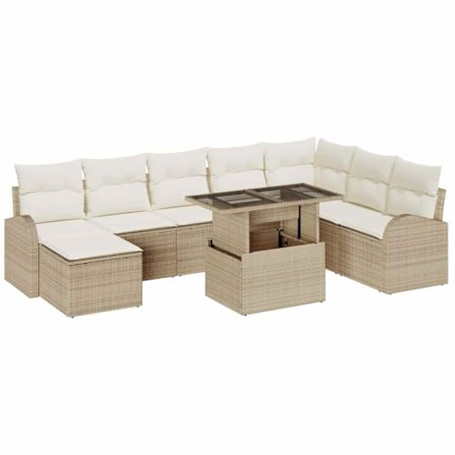 vidaXL 9-teiliges Garten-Sofa-Set in Beige aus Poly Rattan mit wetterfesten Kissen. Bequeme modulare Sitzmöglichkeiten für bis zu 6 Personen. Stylische Möbel für Deine Terrasse.