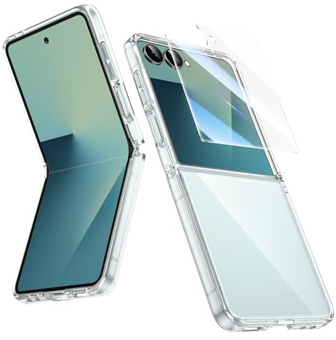 HWeggo for Samsung Galaxy Z Flip 7 Case, with Outer Screen Protector, Clear Slim Phone Case, Ultra-Thin Hard PC Back& Soft TPU Edges, Crystal Anti-Scratch Protective Phone Cover (Full Clear)