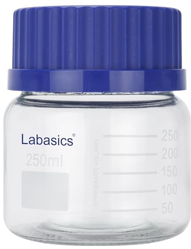 Labasics Round Storage Bottle with GL80 Screw Cap, Premium Glass Wide Mouth Reagent Bottle, for Laboratory Sample Storage, 250 ml