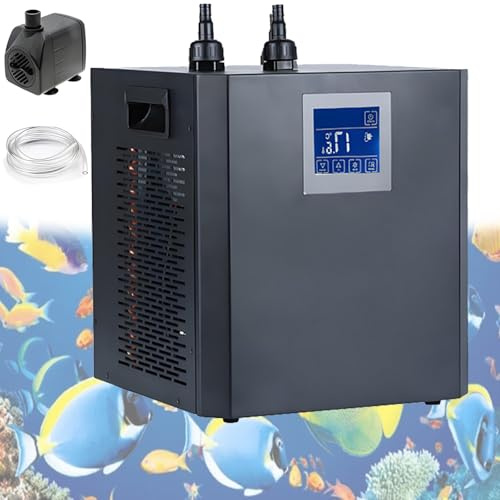 Quixnova 600 W/1200 W Aquarium-Kühler, 300 l/500 l Wasserkühlsysteme für Fischtanks, Aquaponik, Garnelen, einschließlich Schlauch und Wasserpumpe, einstellbar 4–50 °C/39–122 °F 300L