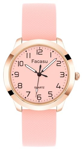 Facasu Analoge Armbanduhr Mädchen Damen,Wasserdicht Schlicht Lässig mit leuchtendem Zifferblatt,Quarzuhr mit bequemem,Weichem Armband,Leicht zu Lesen,für Teenager Mädchen ab 12 Jahren
