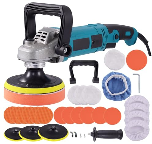 Worshow Lucidatrice Auto da 1600W con Tamponi di Lucidatura da 5”, 6” e 7” per Automobili, Lucidatrice Orbitale con 6 Velocità Variabili, Kit di Lucidatura per Auto/Pelle/Legno/Vetro