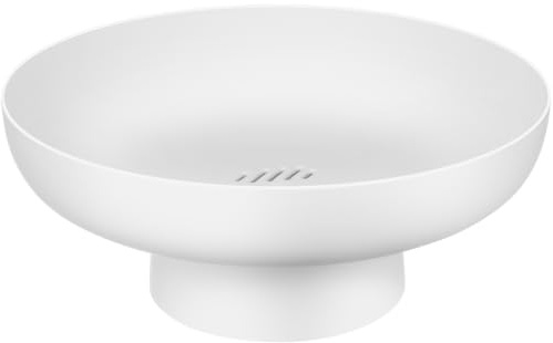Yardwe Fruit Bowl with Draining Holes, White Pedestal Fruit Basket with Removable Pedestal, Decorative Bowl for Kitchen Countertop, 26cm