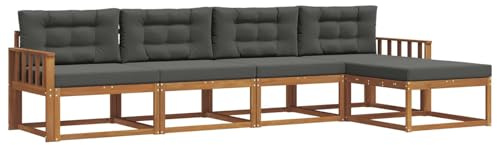 vidaXL Outdoor-Sofagarnitur mit Kissen 5 pcs Natur und Anthrazit, Outdoor-Möbel-Set, modernes Patio-Sofa, wetterfestes Lounge-Set, Latten-Sofa, modulares Sofa