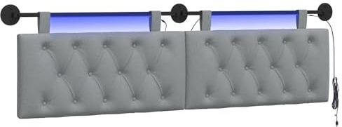 vidaXL Hängendes Kopfteil Mit LED Licht Hellgrau Stoff, Moderner Schlafzimmerkopf, rechteckiges Polster, Cozier Rückenlehne, minimalistische Deko, platzsparend