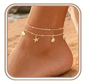 FUNEIA Bracelets de Cheville pour Femme Or Argent Imperméable Chaine de Cheville pour Femme Réglable Papillon CZ Trèfle à quatre feuilles Coquillage Bracelets L'éTé Plage Cadeau