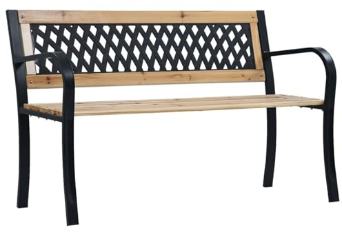 Homgoday Gartenbank 120 cm Holz Massivholz Sitzbank mit Kunststoff-Rückenlehne Rautenmuster Stahlgestell wetterbeständig für Garten Terrasse Veranda 47944