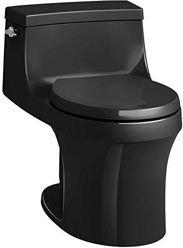 KOHLER K-4007-7 San Souci Round-Front 1.28 GPF Toilet with AquaPiston Flushing Technology and Left-Hand Trip Lever, Black Black, 1-Piece