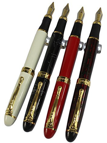 4 pcs in Gullor 250 fountain pen in 4 colours with original pen pouch and 5 colours ink cartridge set 4 color(B) + ink
