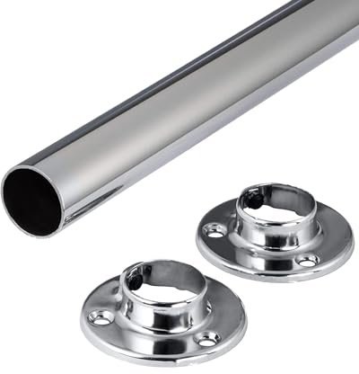 Gedotec Kleiderstange Wandmontage rund | 1 Set Garderobenstange mit 2 Stk Schrankrohrlager Chrom glänzend poliert | POLE | Möbelrohr Stahl 1000 mm Länge Ø 25mm - 60 kg Tragkraft | Kleiderstange Wand