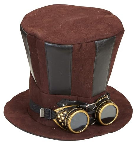 W WIDMANN MILANO Party Fashion 60813 - Zylinder Steampunk, mit Brille, Braun, Hut, Kopfschmuck, Accessoire, Mottoparty, Karneval