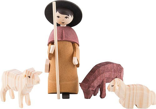 ULMIK Hirte mit 3 Schafen gebeizt - 7 cm