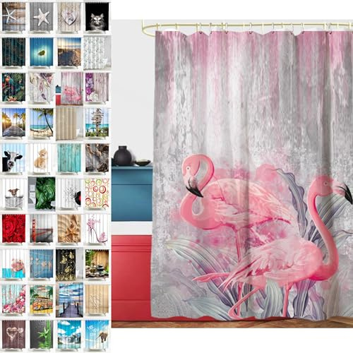 Sanilo Rideau de Douche, Large Choix de Beaux Rideaux de Bain, Haute qualité, 12 Anneaux Inclus, Imperméable, Effet Anti-moisissures (180 x 200 cm, Flamant)