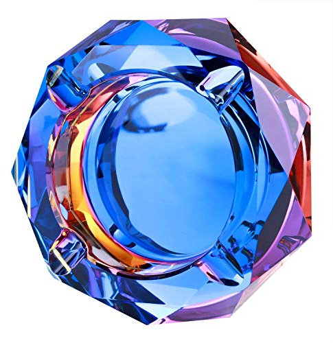 Simmer Stone Crystal Cigarette Ashtray, Colorful Indoor Outdoor Glass Smoke Ashtray, Decorative Ash Holder Case for Home and Office (Bling Bling 01)