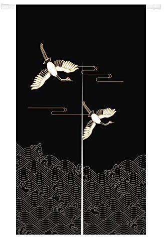 Ofat Home Rideau de porte japonais, peinture traditionnelle représentant une grue à couronne rouge, pour cuisine, bistrot, décoration d'intérieur, bleu foncé, 85 x 150 cm