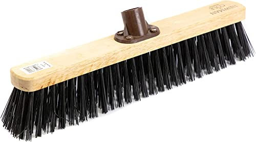 Newman and Cole 18 Wooden Broom Head - Replacement Wooden Broom Head for Outdoor Garden Yard Brush Sweeping - Wood Brush Head Fitted Fixing Bracket Connector (Stiff Synthetic Poly)