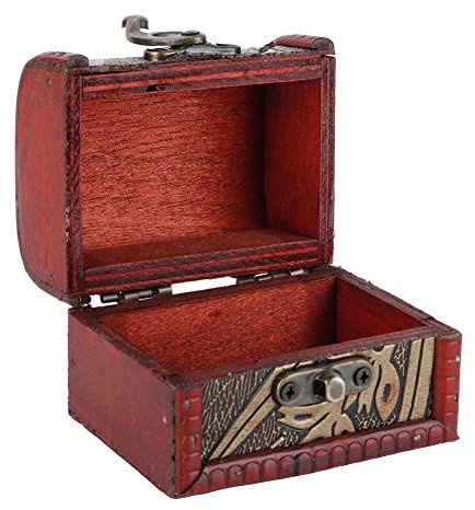 Betued Vintage Small Treasure Chest Decorative Storage Case, Wooden Jewellery Lock Box Gift Organizer for Women, Vintage Wooden Container with Narcissus Design