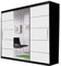 MOEBLO Kleiderschrank ALFA – Schwebetürenschrank 2-türig Schrank Garderobe Schiebtüren Schlafzimmer, Dekorative Aluminiumleisten, Kleiderstange und Regale (BxHxT): 233x218x61 cm (Schwarz+Weiß+Spiegel)