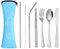 Portable Utensils, Reusable Travel Camping Cutlery Set,8-Piece Including Knife Fork Spoon Chopsticks Cleaning Brush Straws Portable Case, Stainless Steel Flatware Utensils (Blue Packaging)