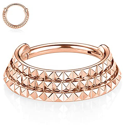 hengkaixuan 16G Triple Stacked Pyramid Septum Clicker Hoop Ring Roségold 316L Chirurgenstahl Hinged Nose Hoop Ringe 8mm Daith Helix Knorpel Piercing Schmuck für Frauen Mädchen
