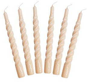 Candles with a Twist®, Stabkerzen gedreht, Hergestellt in Italien, 25 Farben verfügbar, Tafelkerzen lackiert, Spiralkerzen lange Brenndauer 5 Stunden, Kerzen Deko, 6 Stück, 2,2 x 21cm (Nude)