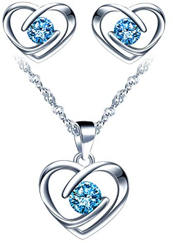 Yumilok Damen Schmuckset Silber 925 Hochzeit Brautschmuck Set Zirkonia Kette Ohrringe Silber 925 Sterling Silber Schmuck Set für Frauen