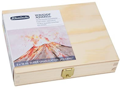 Schmincke – HORADAM® AQUARELL, Super Granulation Set Vulkan, 5 x 15 ml-Tuben, 74 868 097, Holzkasten, sehr stark granulierende Farbtöne, feinste, supergranulierende Aquarellfarben