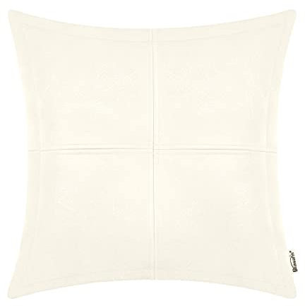 BRAWARM Cremefarbenes Leder-Kissenbezug, Kunstleder-Kissenbezug mit Paspel, handgenäht, dekorative Zierkissenbezüge für Couch, Sofa, Bett, Wohnzimmer, Garten, 50,8 x 50,8 cm