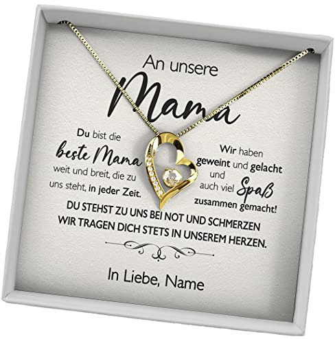 Juwelda Geschenk für Mama | Herzkette Kette mit Namen auf Karte | Kette Mama | Beste Mama für Weihnachten Mutter Geburtstag | Kettenanhänger Kette Herz personalisiert | Anhänger Silber 925